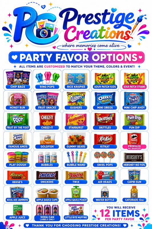 Custom Party Favors - $50 Per Dozen